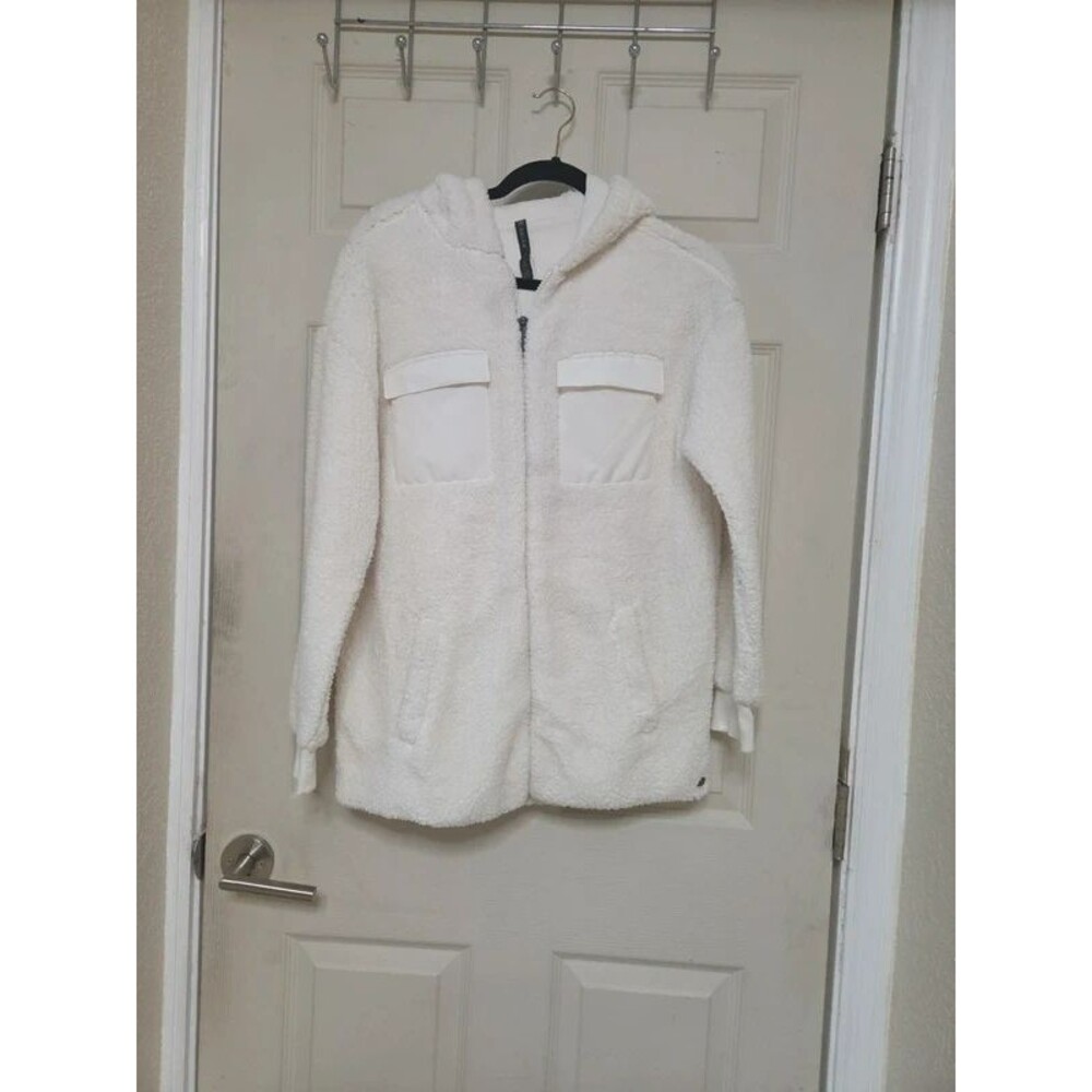 Gaiam Women's White Sherpa Fleece Full-Zip Hooded Jacket - Size Small (S)